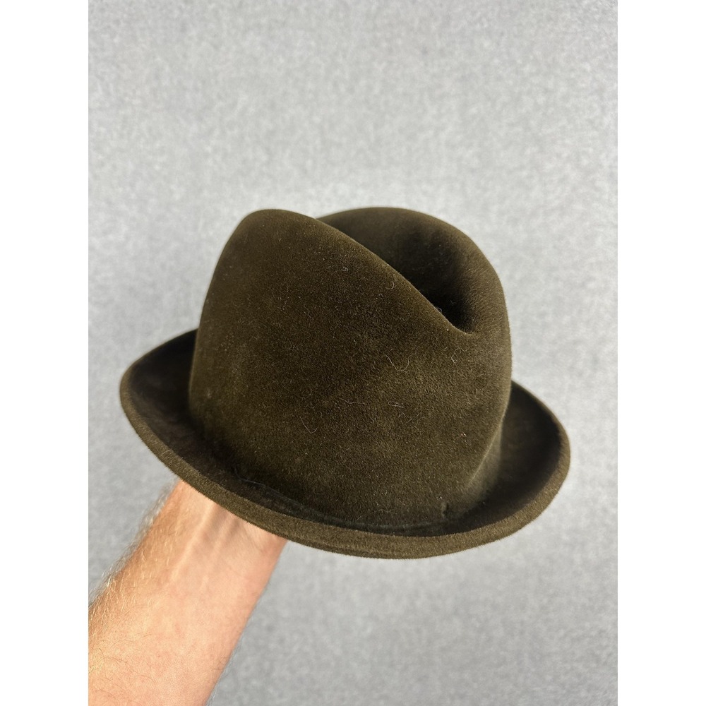 Vintage Knox Hat Fedora Fitted Very Small Green Wool Felt Lined Leather USA
